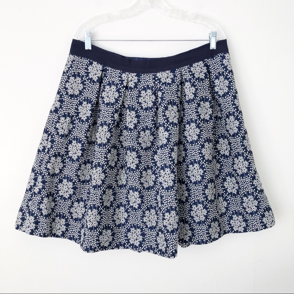 Boden Navy and White Floral A-Line Skirt